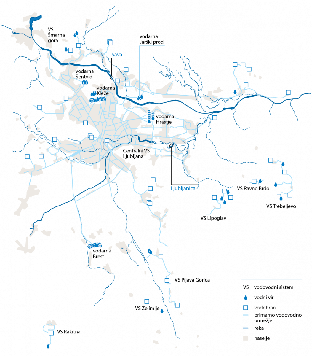 Vodovodni sistemi v Ljubljani in okolici v upravljanju JP VOKA SNAGA.